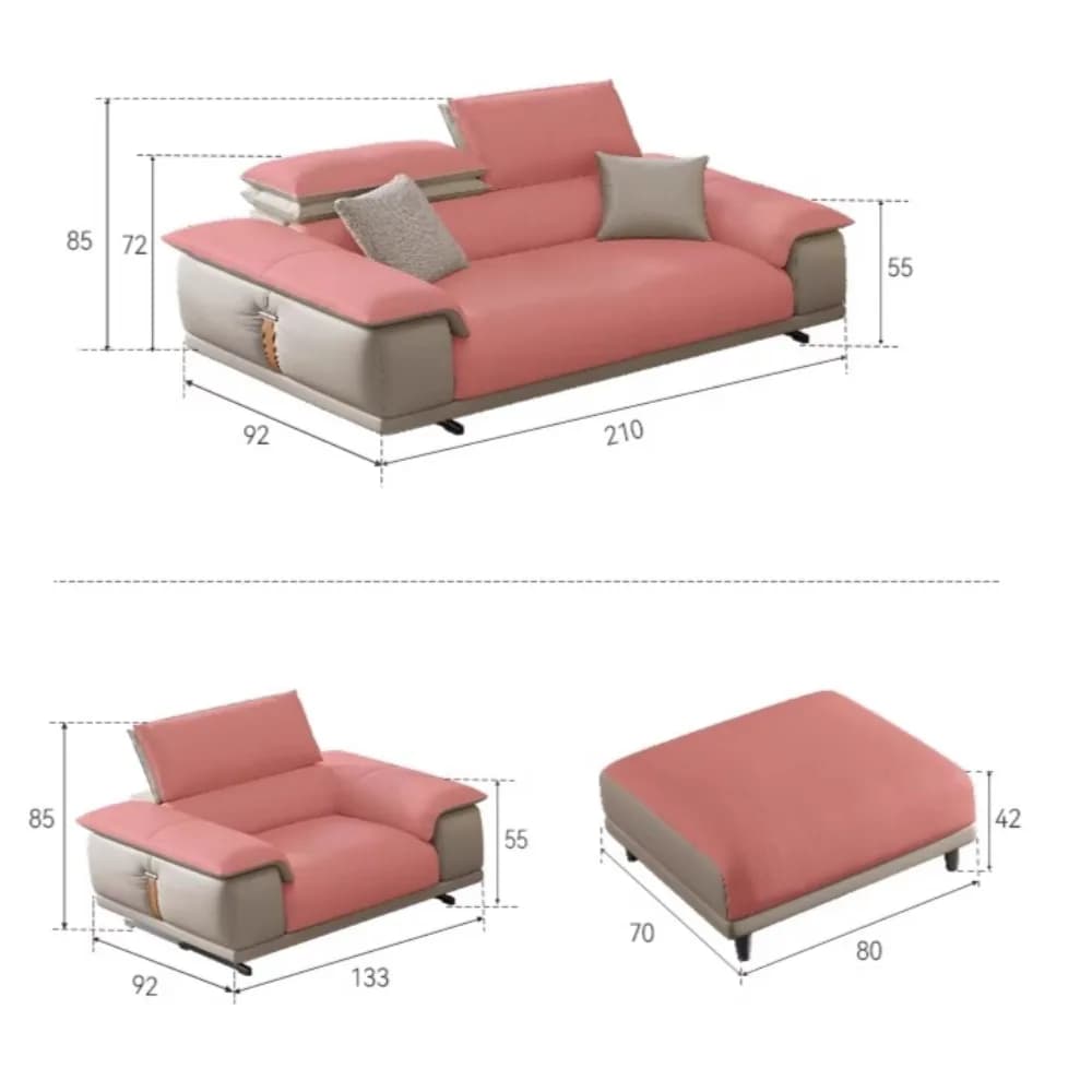 Canapé de salon italien en cuir véritable, canapé de luxe design minimaliste, mobilier familial mode