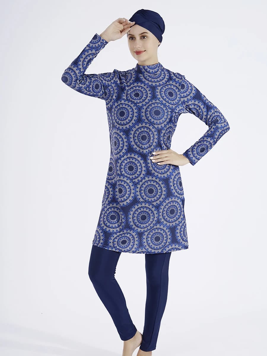 Burkini musulman à manches longues pour femmes, robe à fleurs Hijab à couverture complète, maillot d