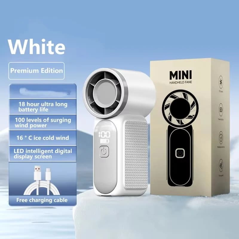 Ventilateur pliable 5 vitesses, mini turbo portable, débit d'air maximal de 10 m/s, recharge Type C,