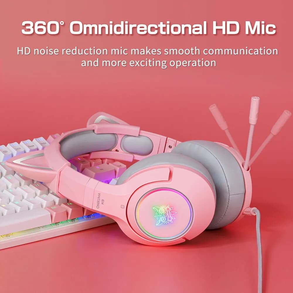 ONIKUMA K9 Filaire Casque avec RGB Lumière Flexible HD Mic 3.5mm Gaming Casque Ordinateur Écouteurs 