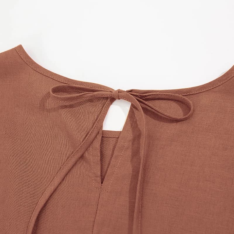 Robe d'été en coton et lin pour femme, vintage, manches courtes, décontractée, dos bandage, Harajuku