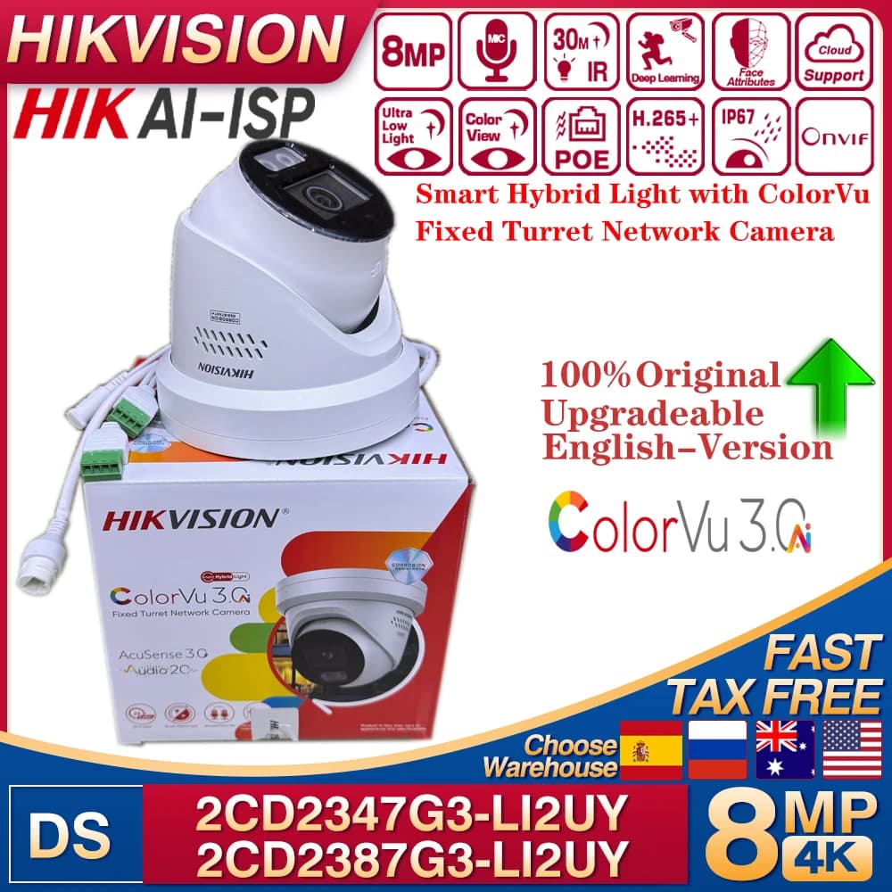 Hikvision – caméra réseau à tourelle fixe ColorVu, 4MP DS-2CD2347G3-LI2UY et 8MP DS-2CD2387G3-LI2UY,