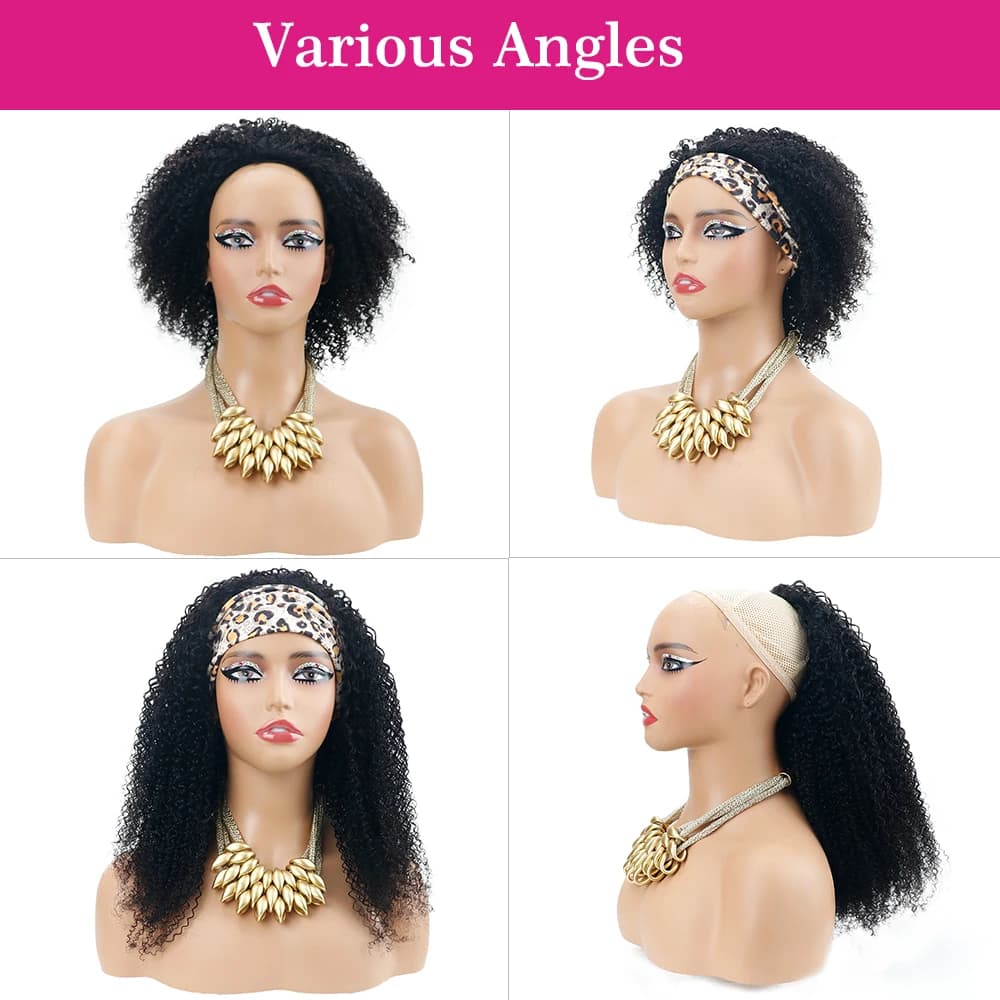 Demi-perruque sans colle, cheveux naturels crépus bouclés, bandeau amélioré 3 en 1, sans dentelle, a