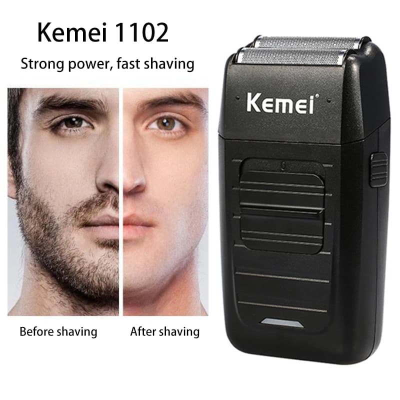 Kemei rasoir sans fil Rechargeable pour hommes double lame alternative barbe rasoir soins du visage 