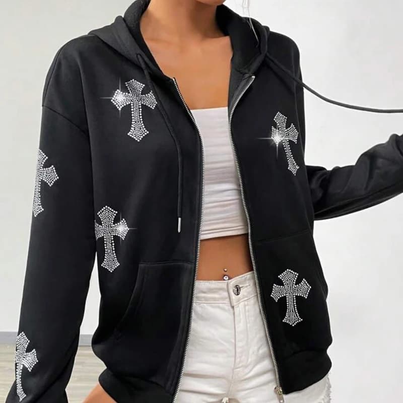 Sweat à capuche zippé à manches longues pour hommes et femmes, sweats à capuche gothiques avec biscu