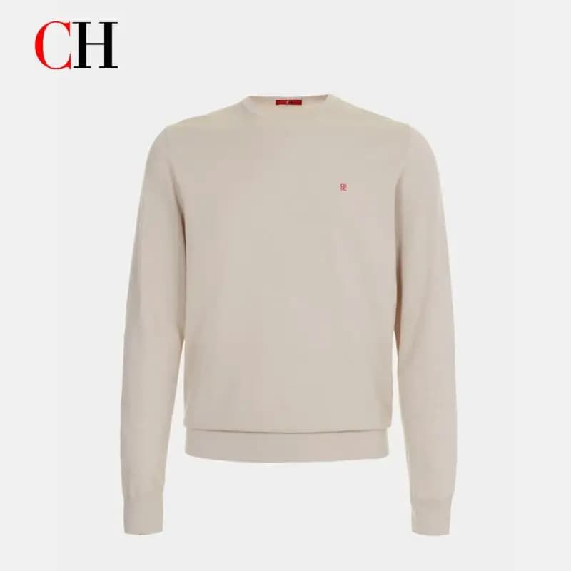 Pull en maille à col rond pour homme CH, manches longues, tricot intemporel, décontracté, essentiel 