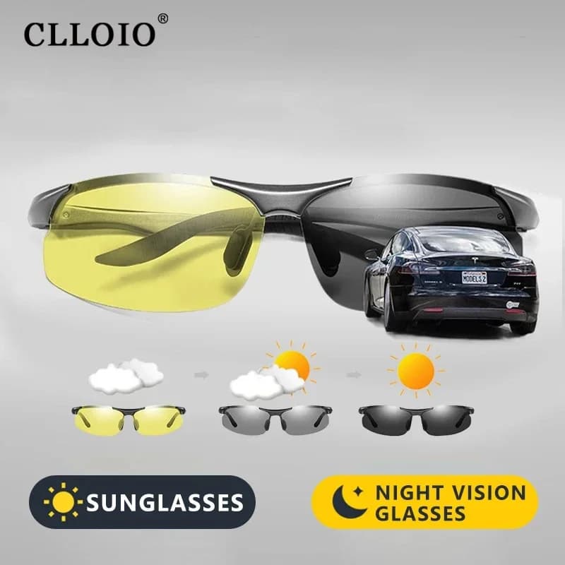 CLLOIO aluminium sans monture photochromique jour nuit Vision Anti-éblouissement lunettes hommes pol