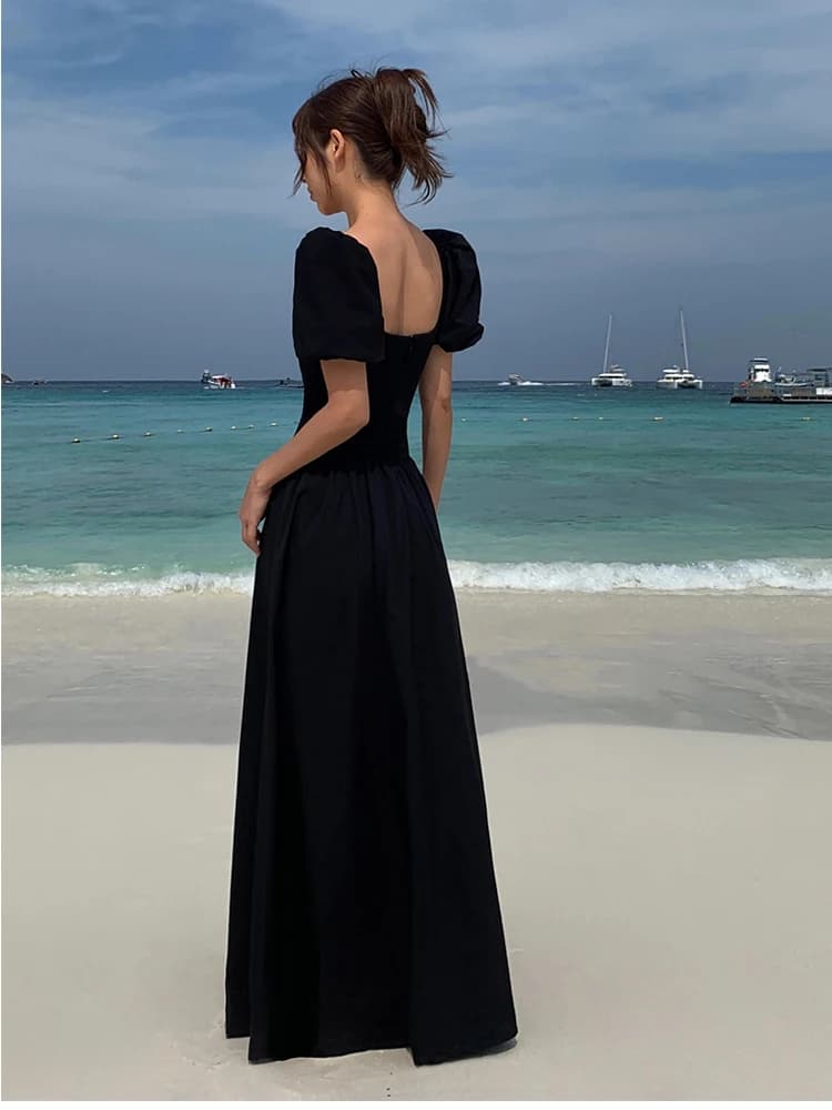 Robe noire vintage Y2k pour femme, robe mi-longue fendue, robe de soirée sexy, mode coréenne décontr