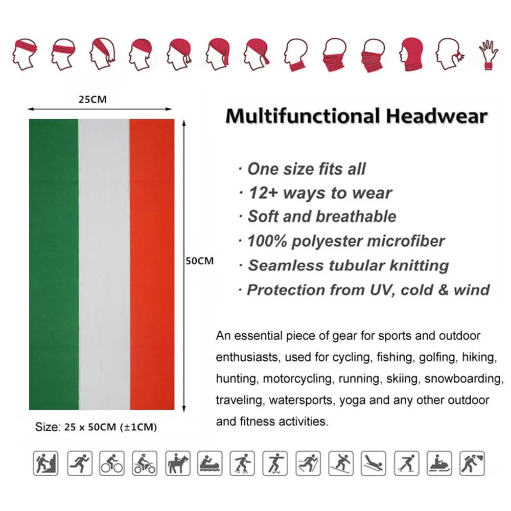 Couvre-chef drapeau italien, Design classique, Bandana tubulaire décontracté, bouclier facial multif