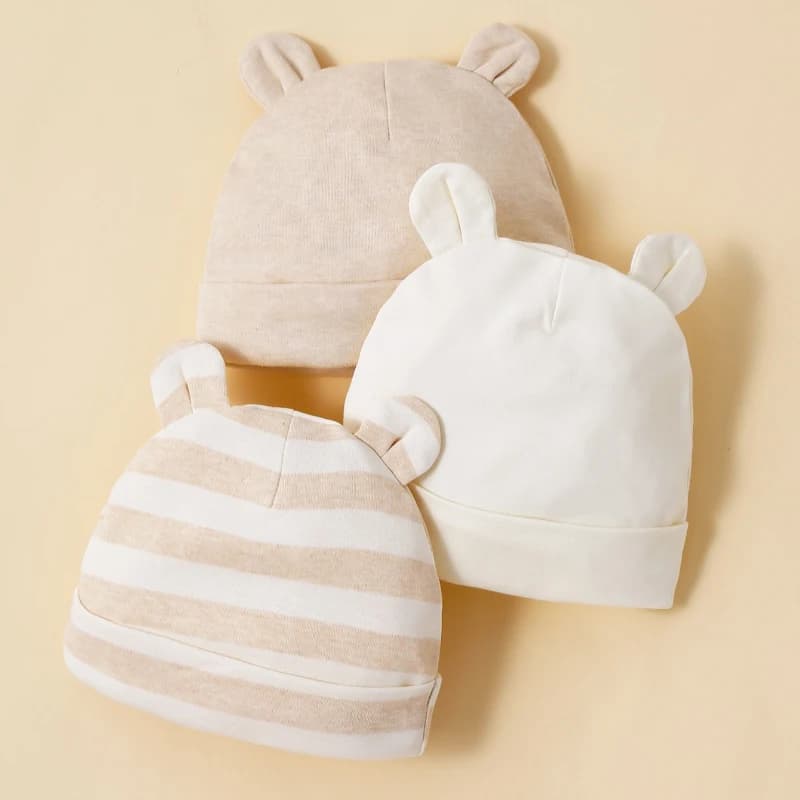 Chapeaux pour bébé unisexe, 3 pièces, abricot, 100% coton, doux, confortables, à la mode et minimali