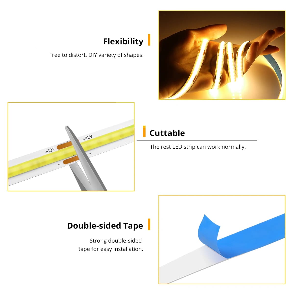 Bande lumineuse LED COB FOB, 5M 10M, haute densité, Diode Flexible, 3000K 4000K 6000K, linéaire, var