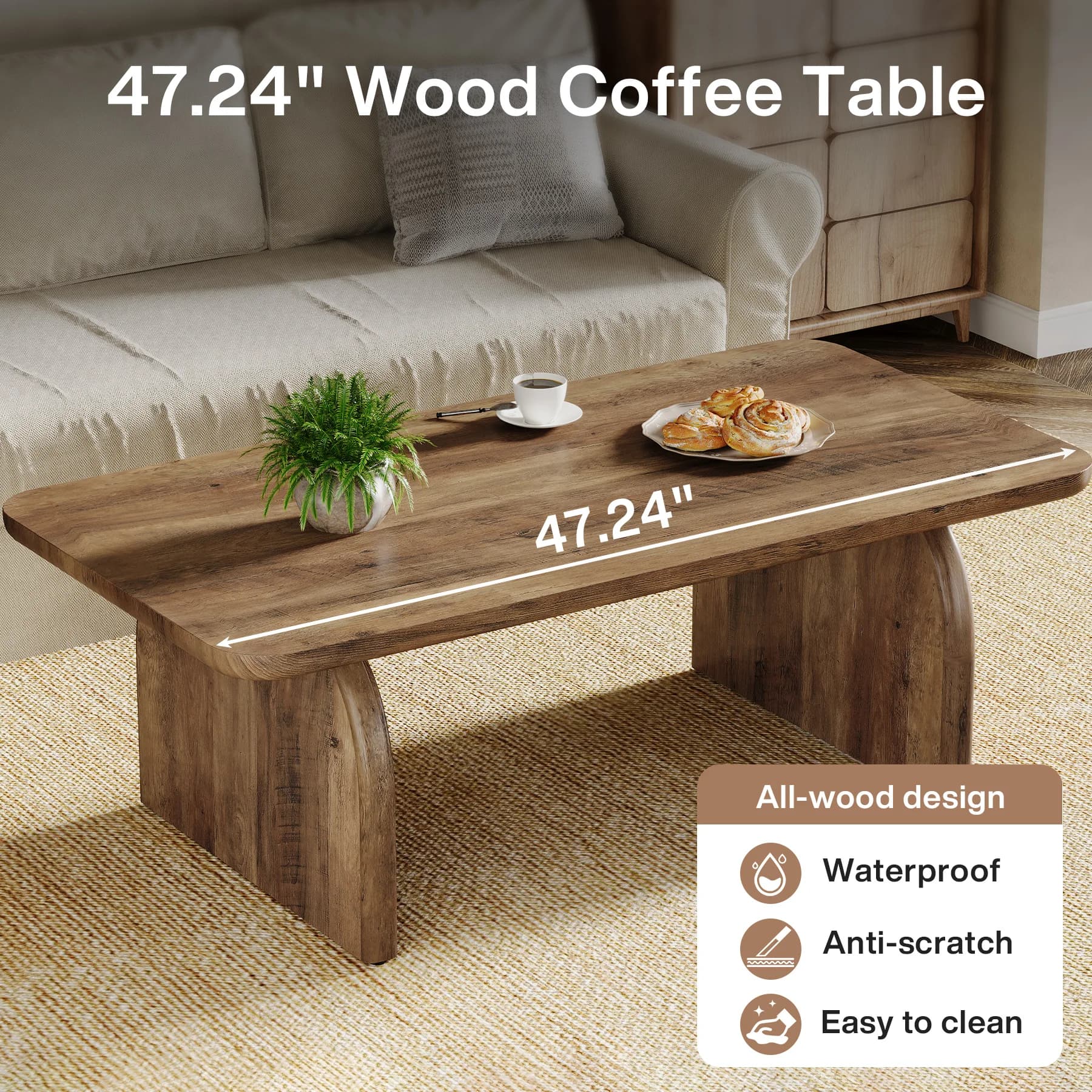 Tribesigns Farmhouse Table basse rectangulaire, table à thé cocktail centrale en bois d'ingénierie d