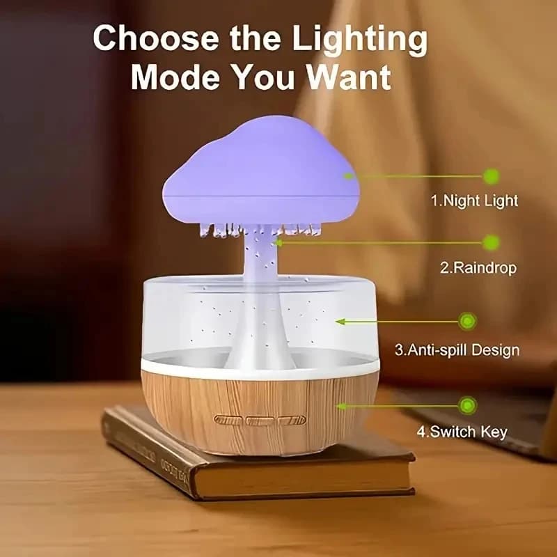 Humidificateur de nuage de pluie, nuage de champignon coloré, lampe d'ambiance, veilleuse, huile ess
