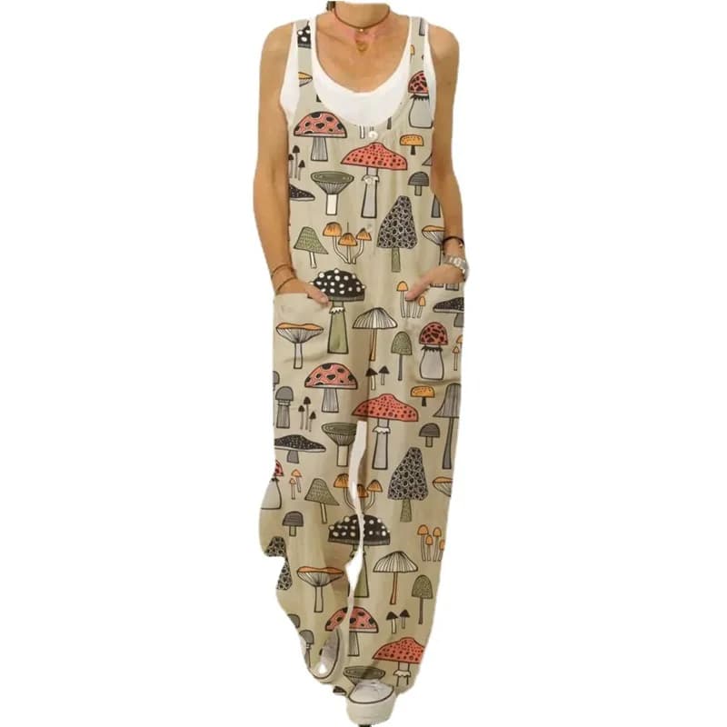 Combinaison en fibre florale pour femmes, style Boho, jambes larges, pantalons longs, bretelles, gra