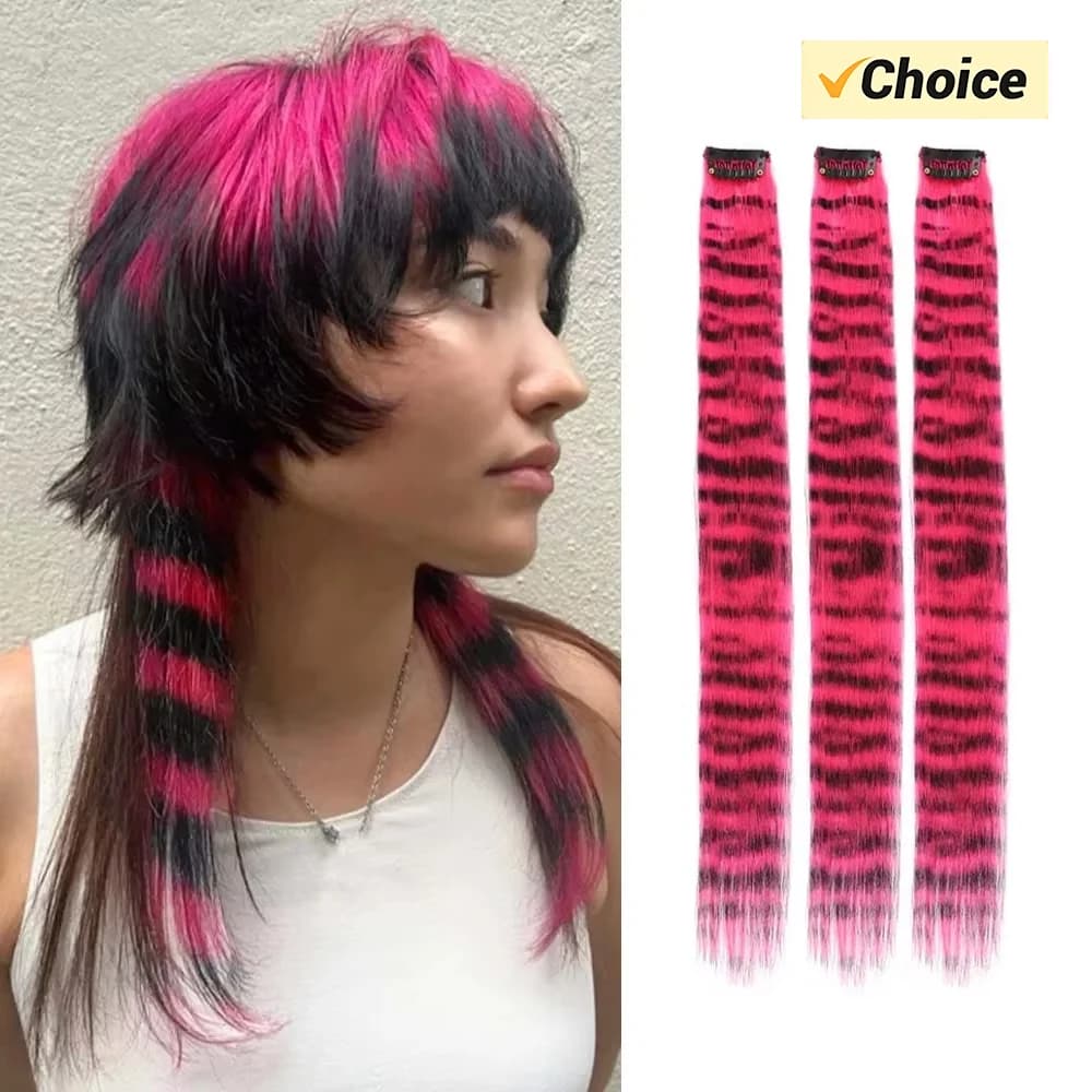 Extensions capillaires synthétiques longues et lisses à rayures imprimées, Extensions capillaires co