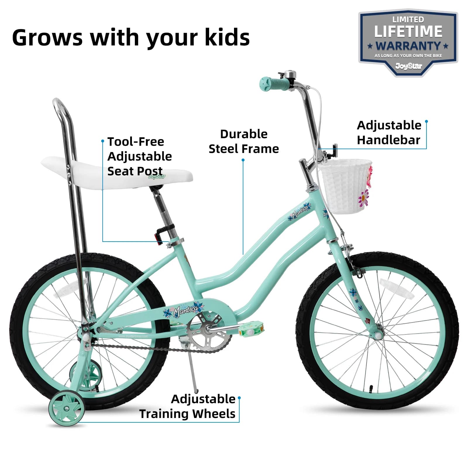 YSTAR-Vélo à Chaîne avec Roues d'Entraînement pour Fille de 7 à 12 Ans, Bicyclette avec Freins à Mai
