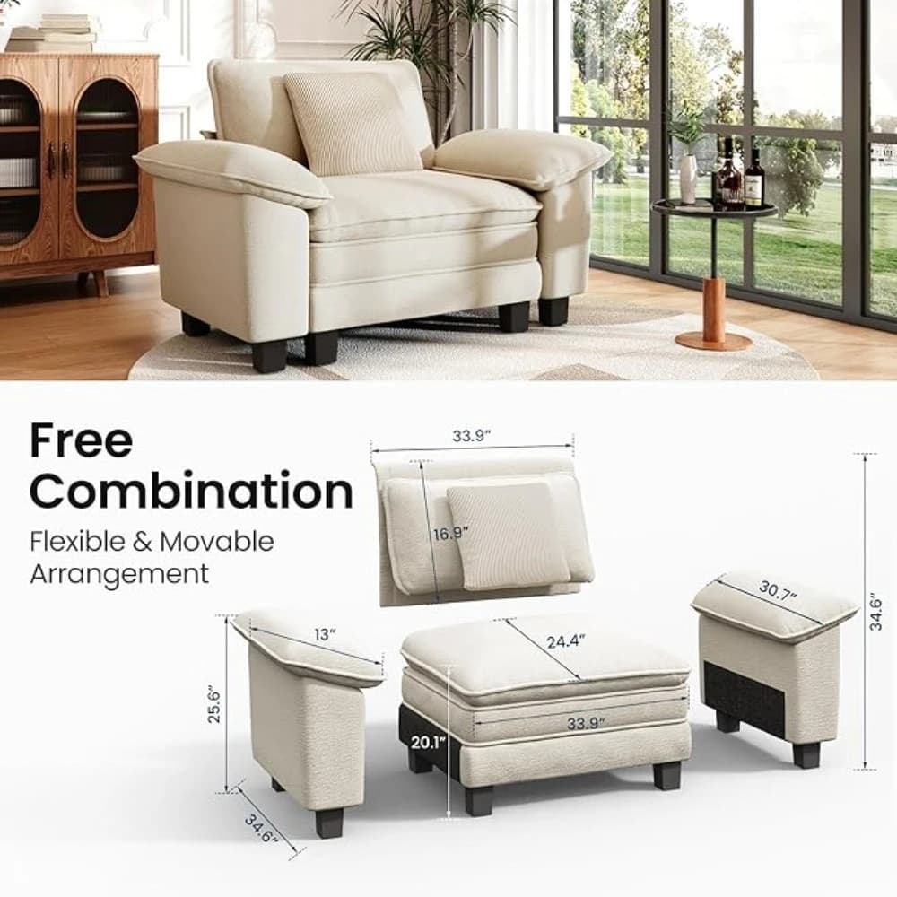 Canapé simple surdimensionné avec siège profond, fauteuil de lecture rembourré en nuage, chaise de c