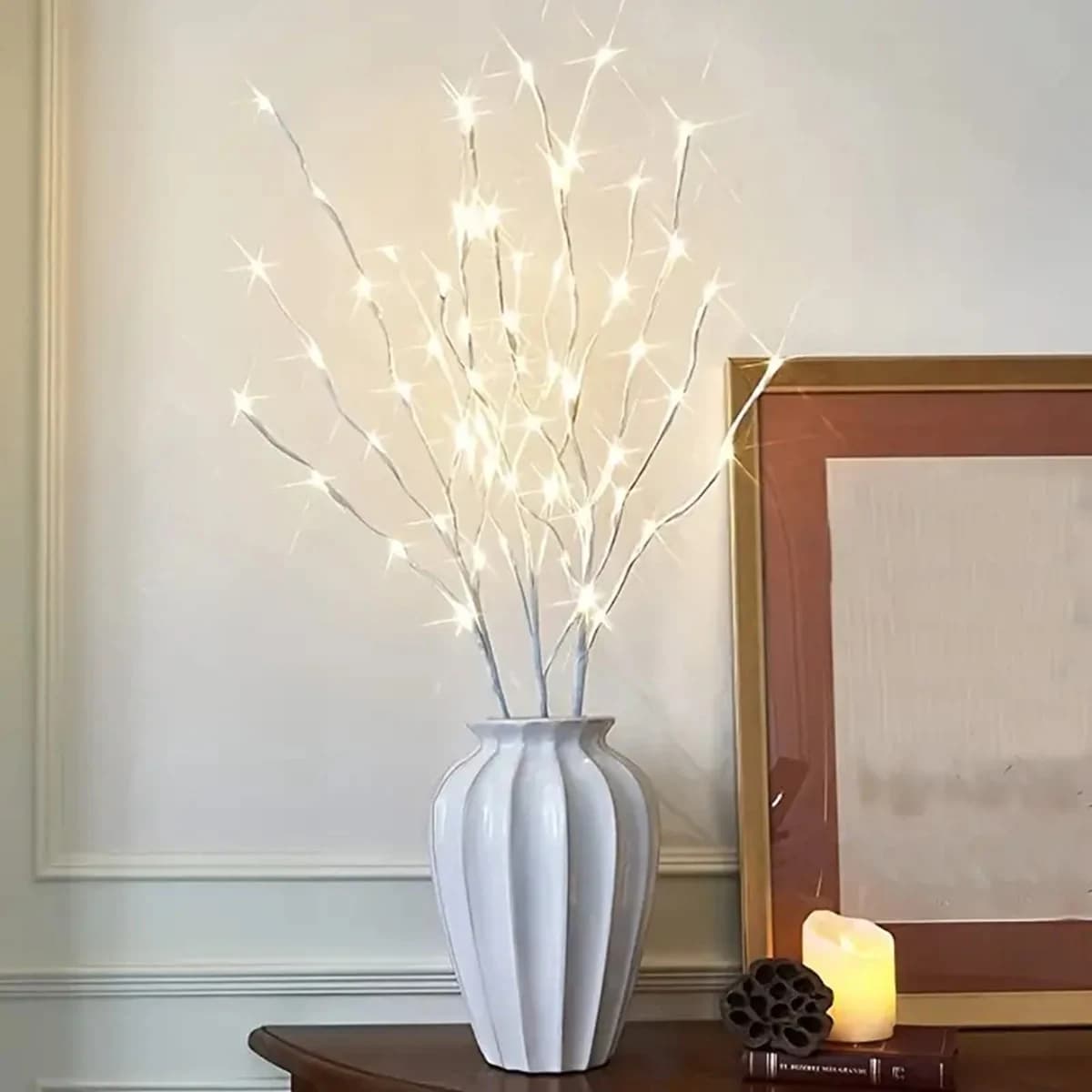 Lumière LED de branche de bouleau blanc, lumières de fête à piles, décoration de mariage, lumières e