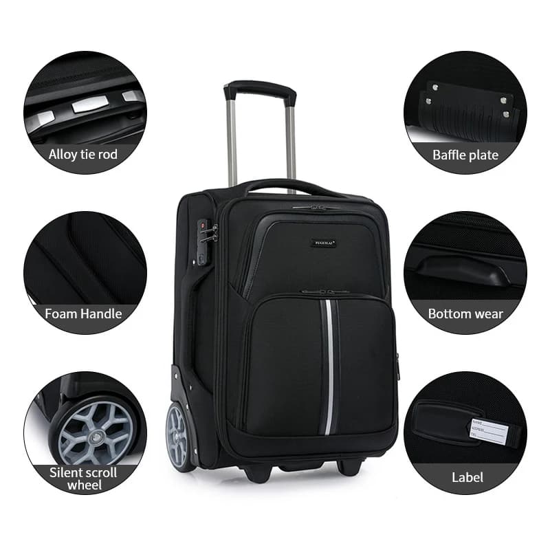 Valise de voyage de 20 pouces en tissu Oxford, bagage à main avec grandes roues, boîtier de chariot,