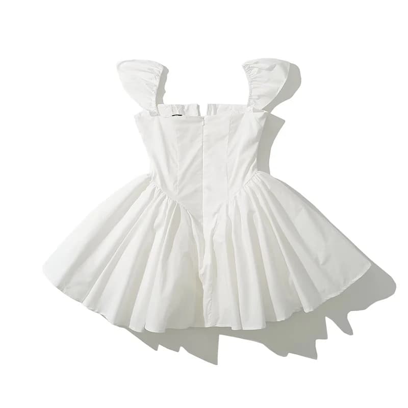 YENKYE été femmes Sexy coupe et évasée blanc Mini robes à manches courtes taille basse élégante Robe
