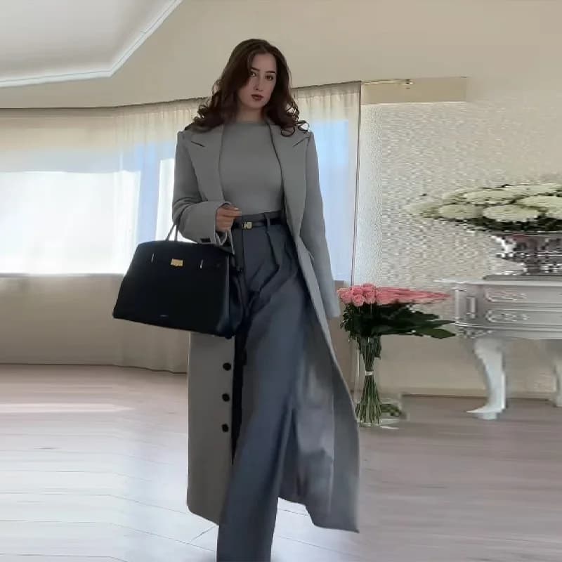 Manteau Long pour femmes, Slim, col en V, simple boutonnage, pardessus avec épaulettes, vestes Maxi 