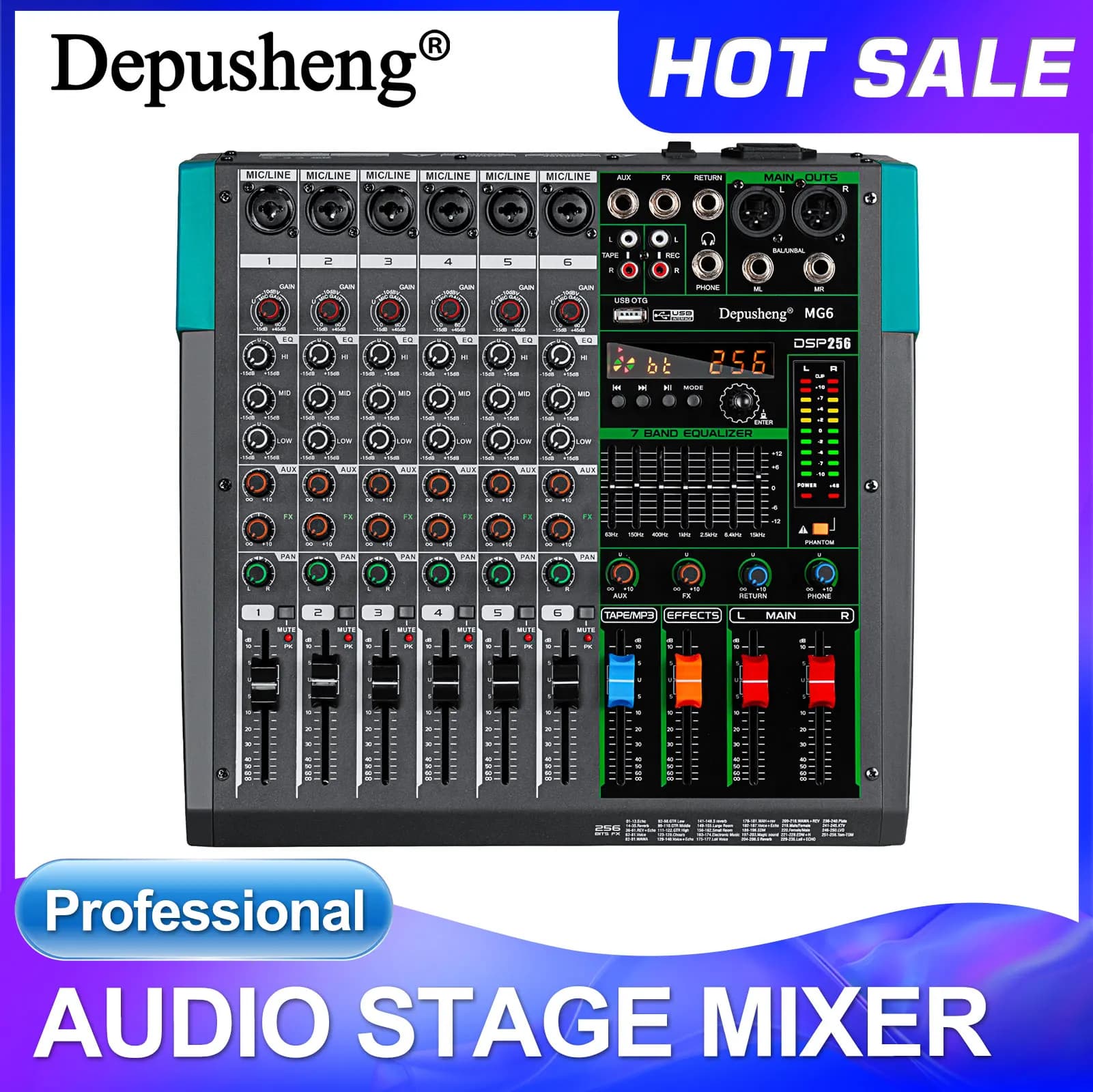 Console de mixage audio professionnelle Depusheng MG6, 6 canaux, table de mixage DJ, système d'inter