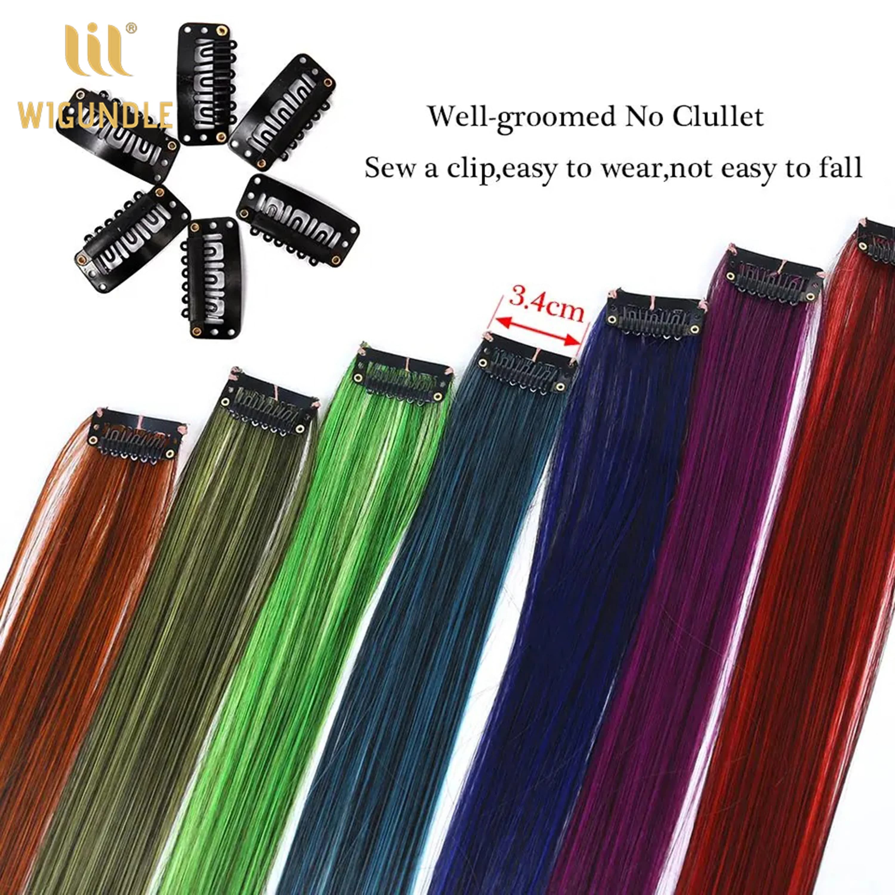 Extensions de cheveux synthétiques longues et droites de 22 pouces, à clipser, résistantes à la chal
