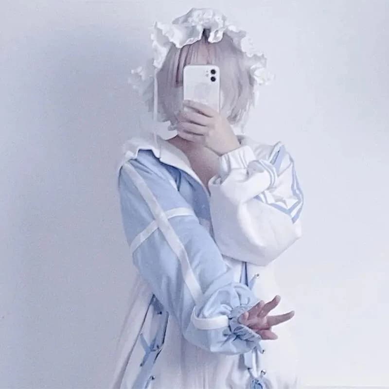 Filles point femme vêtements sous-culture sweat à capuche japonais bleu blanc automne femme sweats f