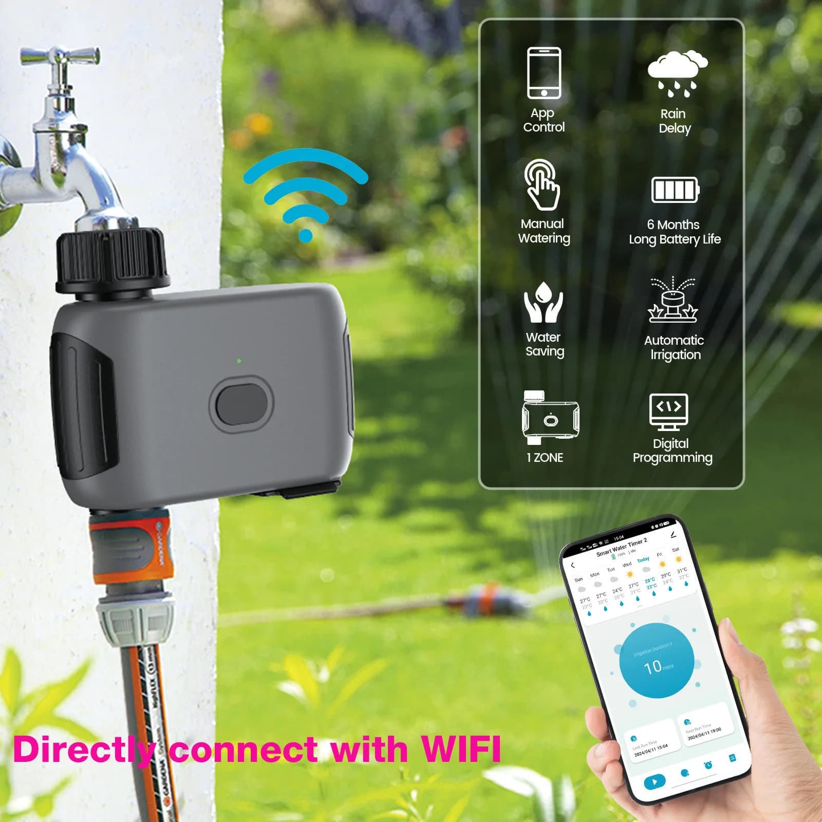 Minuterie d'eau WiFi intelligente, contrôleur d'irrigation, aucun Hub requis, vanne d'arrosage goutt