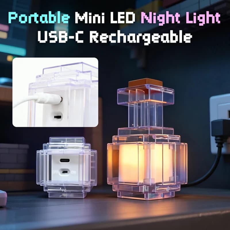 Lampe de nuit LED rechargeable en forme de bouteille de potion, 7 couleurs changeantes, style pixel,