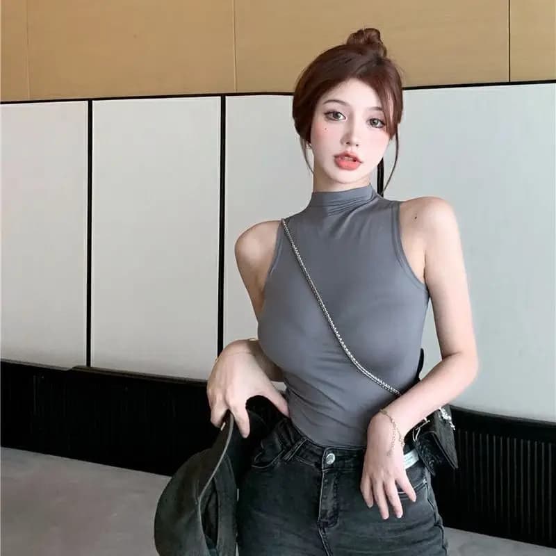 Débardeur Sexy solide licou haut court femmes été Camis col roulé Camisole mode décontracté Tube fem