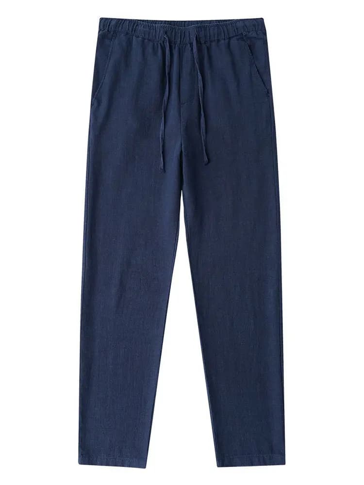 Pantalon Chino décontracté en coton et lin pour hommes, jambes larges, léger, Baggy, survêtement en 