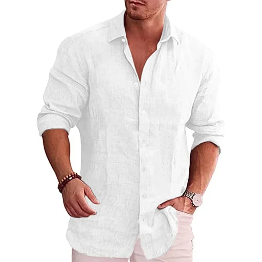 Chemise polyvalente à manches longues pour hommes, coton, lin, décontracté, style de villégiature, m