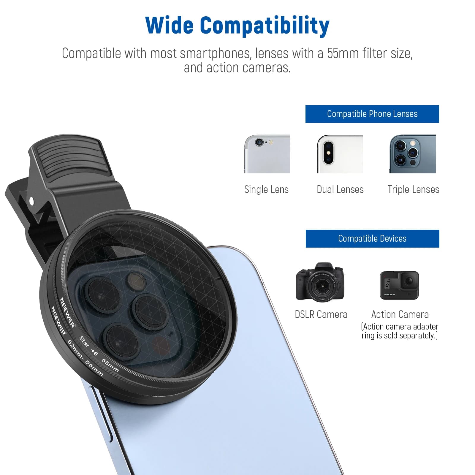 NEEWER – Kit de filtres ND32 ND pour téléphone et appareil photo, CPL, 4 filtres de couleur gradués,