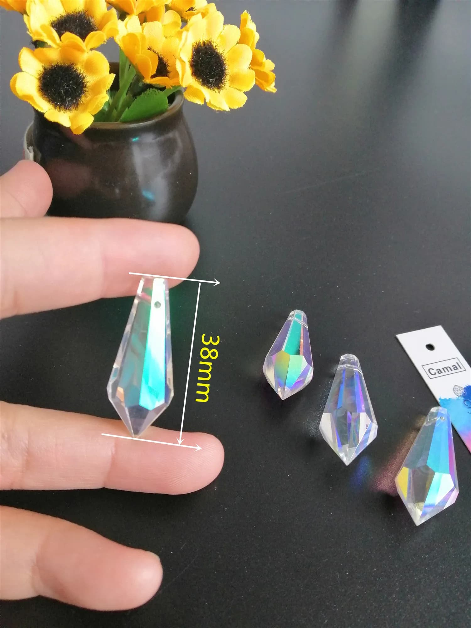 Camal 10 pièces 38mm/1.49 pouces arc-en-ciel AB couleur cristal glaçon goutte pendentif prismes pièc