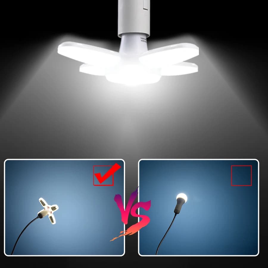 Ampoule LED pliable 28W E27, lame de ventilateur, lampe LED AC 220V 110V, projecteur pour panneau de