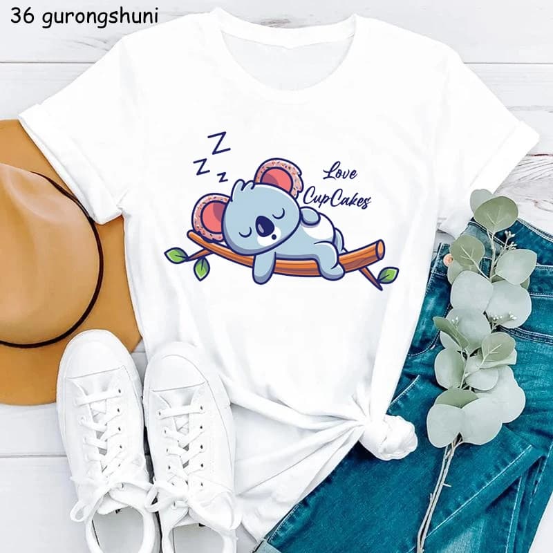 T-shirt femme blanc, humoristique et estival, Just A Girl Who Love Koala, Harajuku, Kawaii