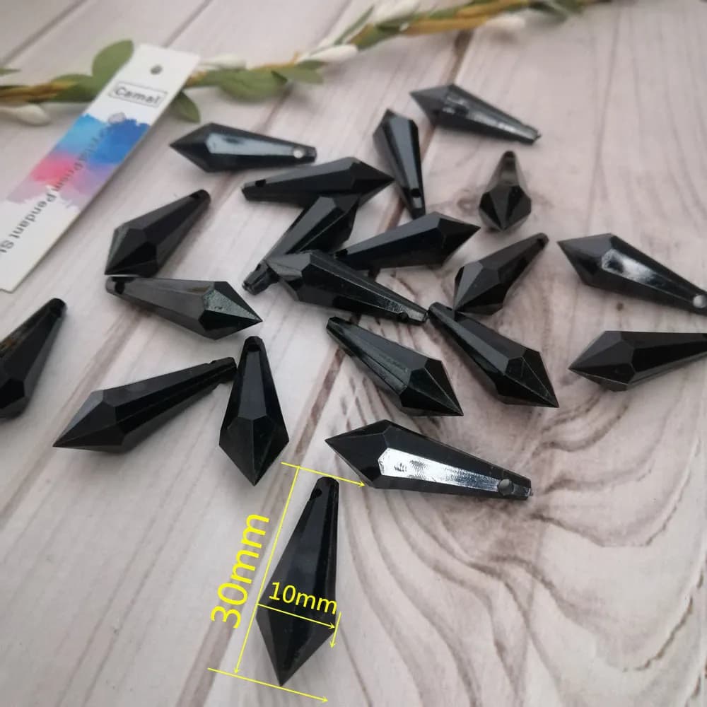 Camal 20 pièces noir 30mm x 10mm goutte pointue perle de cristal acrylique pendentif suspendu pièces