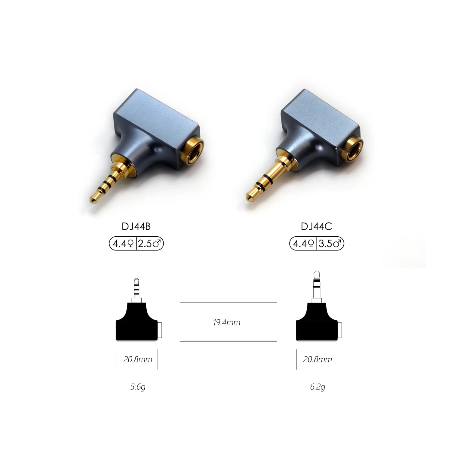 Adaptateur casque DD HiFi DJ44B/DJ44C Mark II 4.4mm femelle à 2.5/3.5 mâle avec prise en cuivre plaq