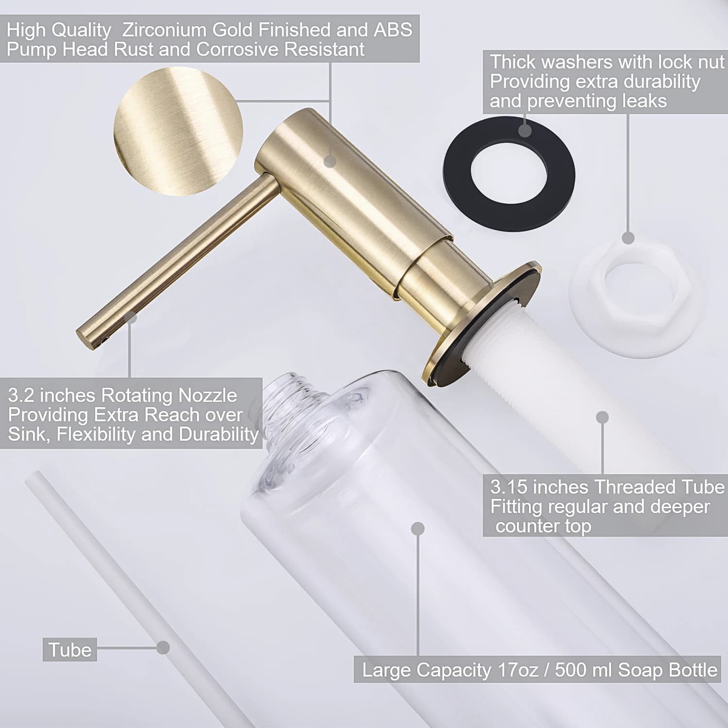 Samodra-Tête de Pompe en Laiton avec Distributeur de Savon Intégré, Bouteille PE de 500ml, Accessoir