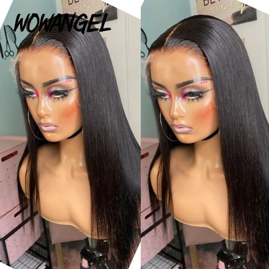 Perruque Full Lace Front Wig naturelle lisse, cheveux humains, 13x6, 250%, 34 pouces, pre-plucked, p