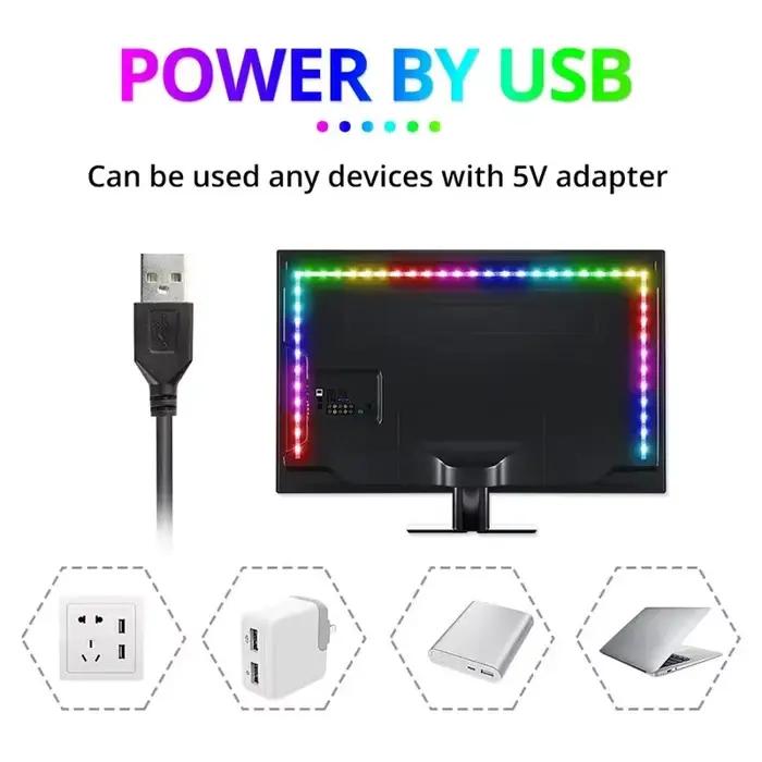 Bande lumineuse RGB LED USB, SMD 2835, 5V, flexible, 3m, ruban de lumière intelligent, Bluetooth, po