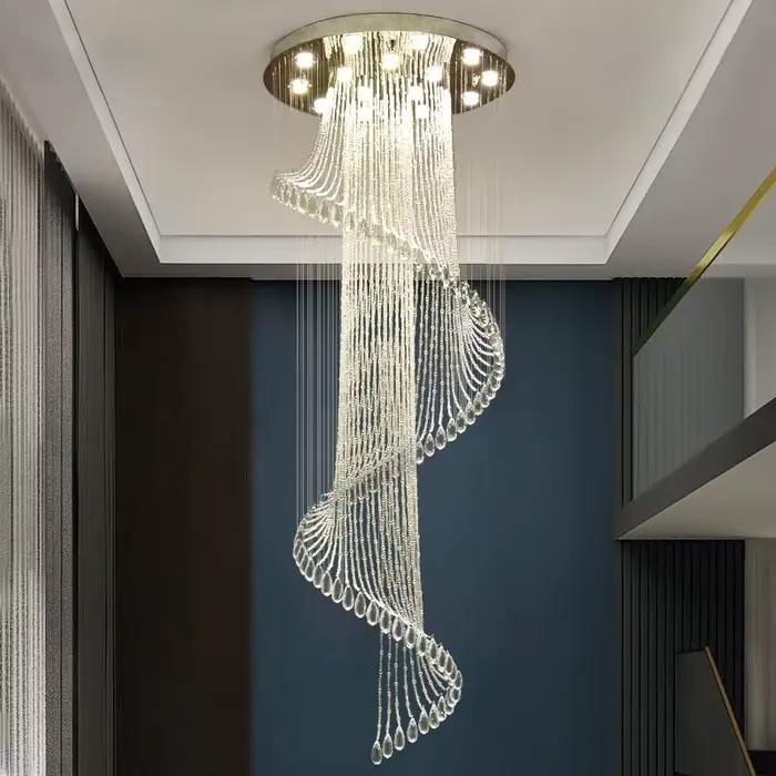 Lustre Rotatif Rond et Minimaliste en Clip, Lampe Longue Ajourée, Villa, Hôtel de Luxe, Escalier, Du