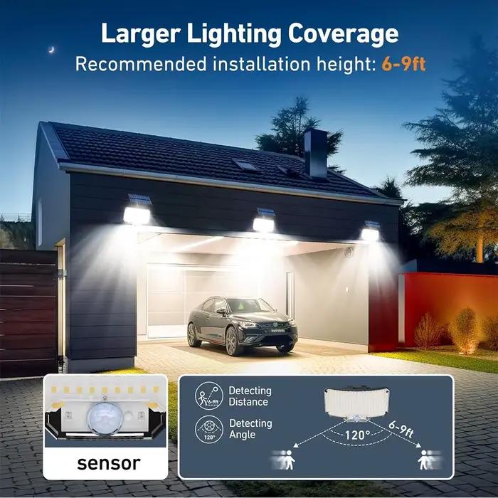 Lampes solaires d'extérieur avec détecteur de mouvement, projecteurs à distance, sécurité étanche IP