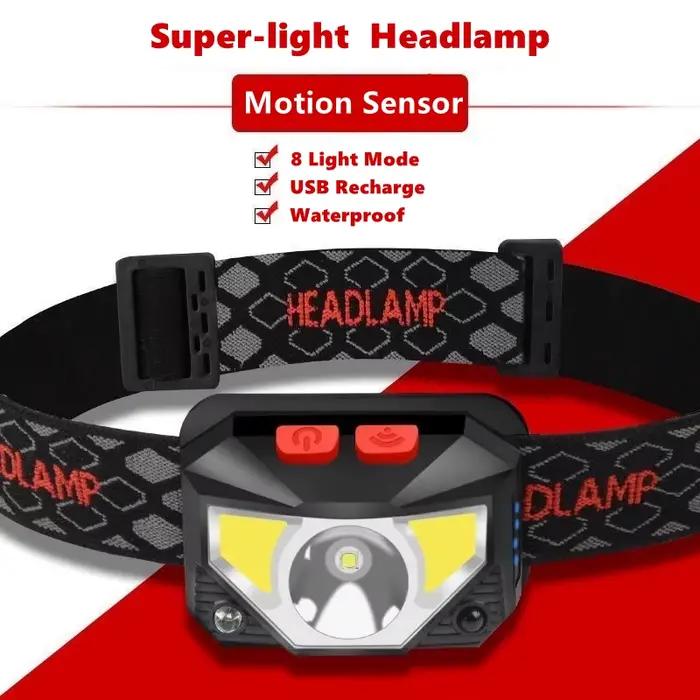 8 Modes Handfress capteur de mouvement puissant phare LED lampe frontale COB lampe de poche torche l