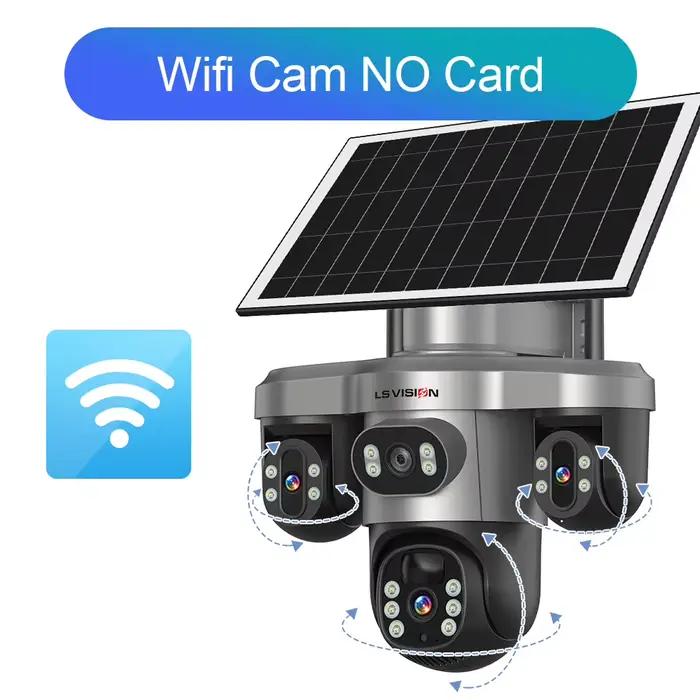 LS VISION 15MP trois objectifs PTZ caméra solaire extérieure WiFi/4G trois écrans 10X Zoom numérique