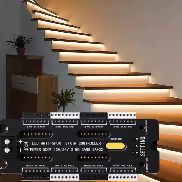 Bande lumineuse LED avec capteur de mouvement pour escaliers, 32 canaux, gradation, éclairage noctur