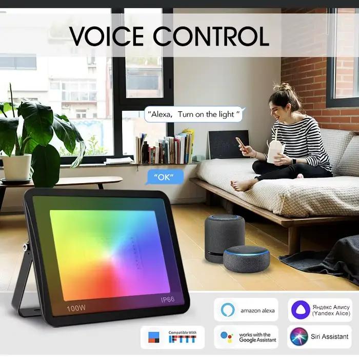 TUYA RGB Projecteur Smart APP Contrôle Vocal RGBCW CCT 3000-6500K 30W 50W 100W 220V AC Pour Garden P