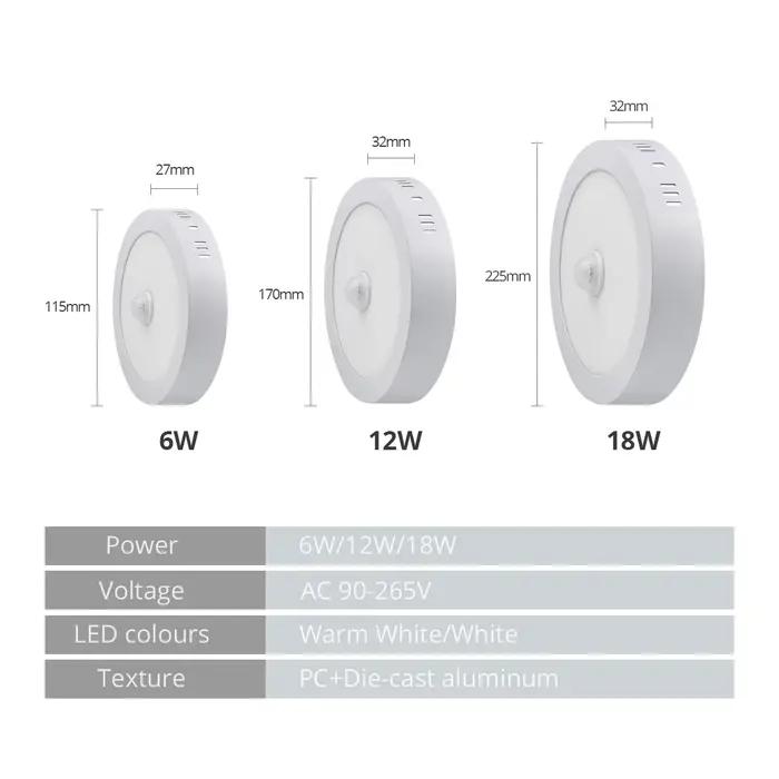 Plafonnier avec capteur de mouvement PIR 110V 220V 6W -18W Led lumières pour chambre lampara techo l