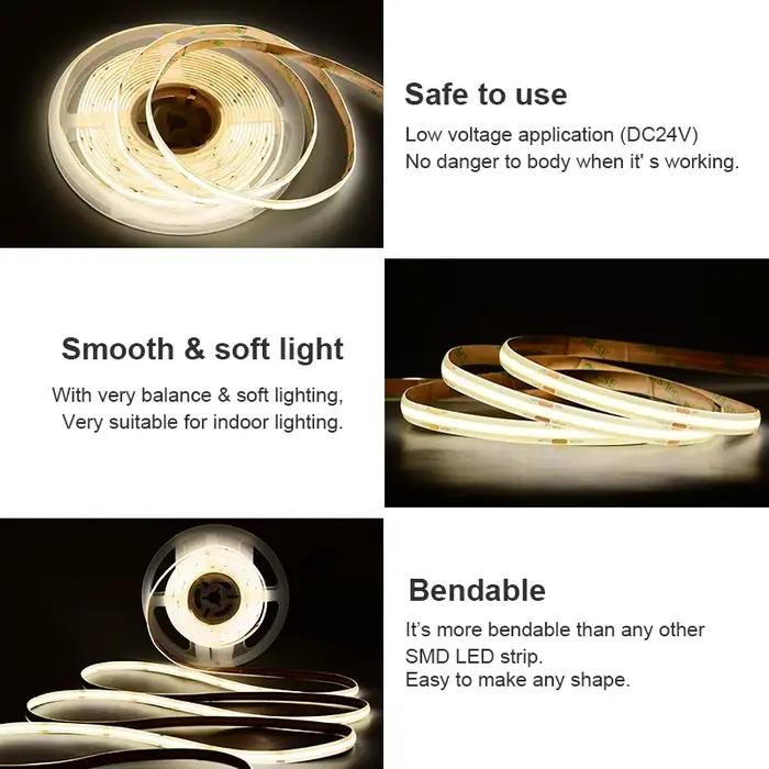 Bande lumineuse LED COB IP65, étanche, 480 LED s/m, ruban Flexible haute densité RA90 3000K 4000K 65